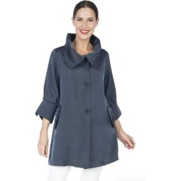 Urban Mango Black Shimmer Button-Up Jacket Tunic Evening Formal Lagenlook Artsy - Picture 1 of 11